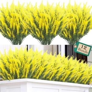 12 Bundles Artificial Lavender Flowers Outdoor UV Resistant Fake Flowers(Yellow)